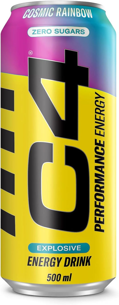 C4 Performance Energy Drinks Cosmic Rainbow 500ml (12 pack) | Sugar Free Energy Drink with 160mg Caffeine, 250mg Betaine, 1050mg Taurine | Low Calorie Fizzy Drinks for On the Go Energy and Focus